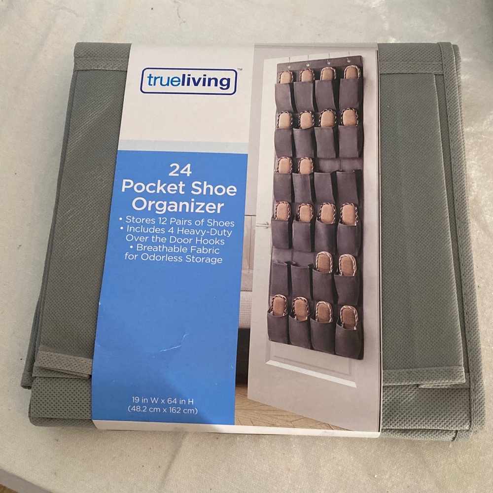 True Living Gray 24 Pocket Shoe Organizer